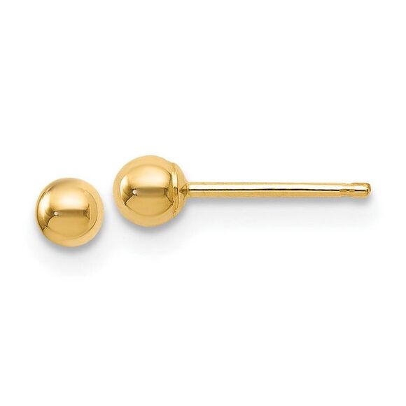 3mm (1/8 Inch) 14k Yellow Gold Polished Ball Friction Back Studs - Picture 1 of 5